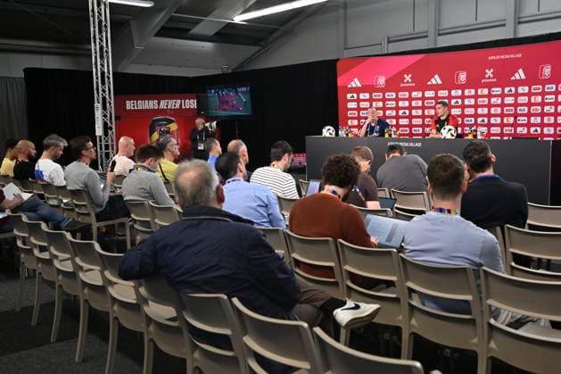 Belgium Media Activities - UEFA EURO, EM, Europameisterschaft,Fussball 2024 15 06 2024 FREIBERG AM NECKA, GERMANY - JUNE 15 : Castagne Timothy defender of Belgium talking to the press during a press conference, PK, Pressekonferenz of the Belgian Red Devils at the UEFA EURO 2024 European Football Championship tournament on June 15, 2024 in Freiberg am Necka, Germany, 15 06 2024 Freiberg am Necka Germany  Copyright: xPeterxDexVoechtx