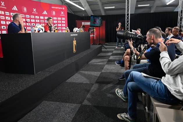 Belgium Media Activities - UEFA EURO, EM, Europameisterschaft,Fussball 2024 15 06 2024 FREIBERG AM NECKA, GERMANY - JUNE 15 : Castagne Timothy defender of Belgium talking to the press during a press conference, PK, Pressekonferenz of the Belgian Red Devils at the UEFA EURO 2024 European Football Championship tournament on June 15, 2024 in Freiberg am Necka, Germany, 15 06 2024 Freiberg am Necka Germany  Copyright: xPeterxDexVoechtx