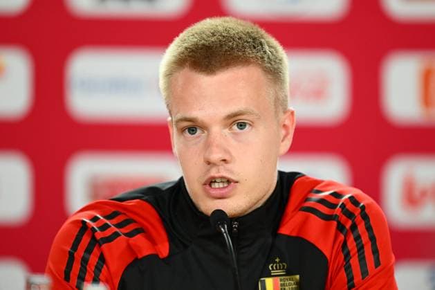 Belgium Media Activities - UEFA EURO, EM, Europameisterschaft,Fussball 2024 15 06 2024 FREIBERG AM NECKA, GERMANY - JUNE 15 : Vermeeren Arthur midfielder of Belgium talking to the press during a press conference, PK, Pressekonferenz of the Belgian Red Devils at the UEFA EURO 2024 European Football Championship tournament on June 15, 2024 in Freiberg am Necka, Germany, 15 06 2024 Freiberg am Necka Germany  Copyright: xVincentxKalutx