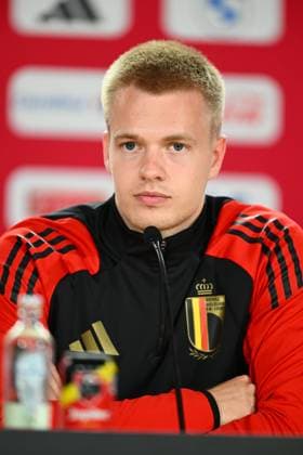 Belgium Media Activities - UEFA EURO, EM, Europameisterschaft,Fussball 2024 15 06 2024 FREIBERG AM NECKA, GERMANY - JUNE 15 : Vermeeren Arthur midfielder of Belgium talking to the press during a press conference, PK, Pressekonferenz of the Belgian Red Devils at the UEFA EURO 2024 European Football Championship tournament on June 15, 2024 in Freiberg am Necka, Germany, 15 06 2024 Freiberg am Necka Germany  Copyright: xVincentxKalutx