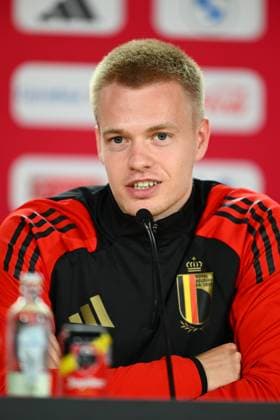 Belgium Media Activities - UEFA EURO, EM, Europameisterschaft,Fussball 2024 15 06 2024 FREIBERG AM NECKA, GERMANY - JUNE 15 : Vermeeren Arthur midfielder of Belgium talking to the press during a press conference, PK, Pressekonferenz of the Belgian Red Devils at the UEFA EURO 2024 European Football Championship tournament on June 15, 2024 in Freiberg am Necka, Germany, 15 06 2024 Freiberg am Necka Germany  Copyright: xVincentxKalutx