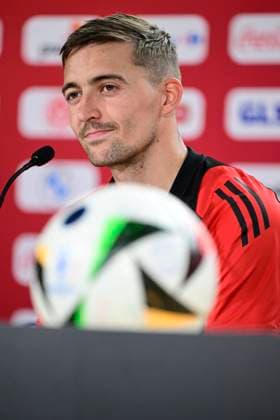 Belgium Media Activities - UEFA EURO, EM, Europameisterschaft,Fussball 2024 15 06 2024 FREIBERG AM NECKA, GERMANY - JUNE 15 : Castagne Timothy defender of Belgium talking to the press during a press conference, PK, Pressekonferenz of the Belgian Red Devils at the UEFA EURO 2024 European Football Championship tournament on June 15, 2024 in Freiberg am Necka, Germany, 15 06 2024 Freiberg am Necka Germany  Copyright: xPeterxDexVoechtx