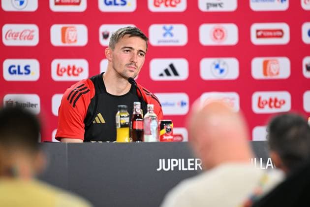 Belgium Media Activities - UEFA EURO, EM, Europameisterschaft,Fussball 2024 15 06 2024 FREIBERG AM NECKA, GERMANY - JUNE 15 : Castagne Timothy defender of Belgium talking to the press during a press conference, PK, Pressekonferenz of the Belgian Red Devils at the UEFA EURO 2024 European Football Championship tournament on June 15, 2024 in Freiberg am Necka, Germany, 15 06 2024 Freiberg am Necka Germany  Copyright: xVincentxKalutx