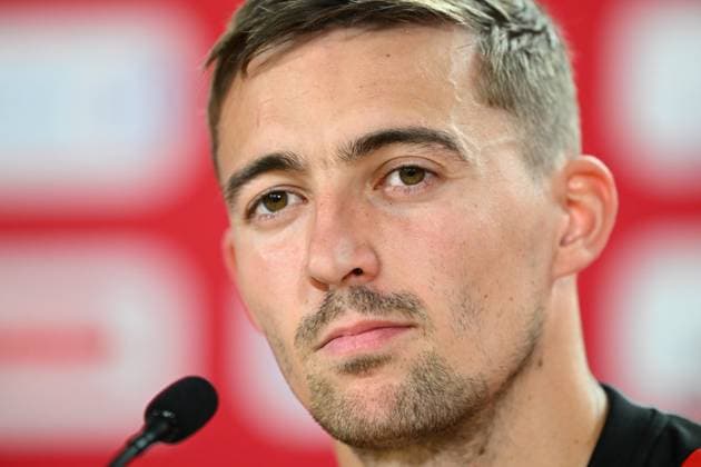 Belgium Media Activities - UEFA EURO, EM, Europameisterschaft,Fussball 2024 15 06 2024 FREIBERG AM NECKA, GERMANY - JUNE 15 : Castagne Timothy defender of Belgium talking to the press during a press conference, PK, Pressekonferenz of the Belgian Red Devils at the UEFA EURO 2024 European Football Championship tournament on June 15, 2024 in Freiberg am Necka, Germany, 15 06 2024 Freiberg am Necka Germany  Copyright: xVincentxKalutx