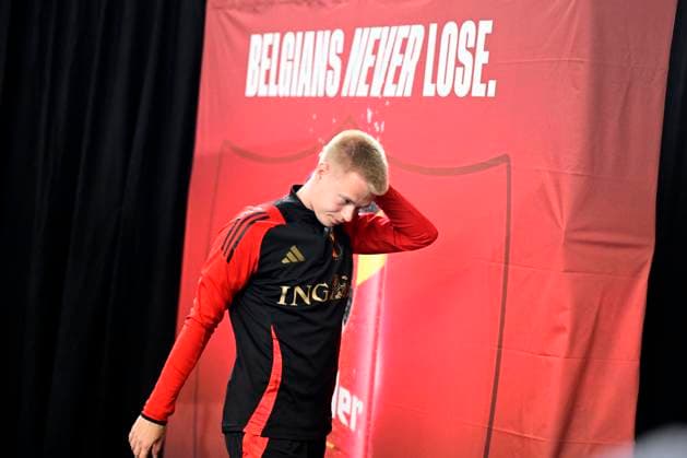 Belgium Media Activities - UEFA EURO, EM, Europameisterschaft,Fussball 2024 15 06 2024 FREIBERG AM NECKA, GERMANY - JUNE 15 : Vermeeren Arthur midfielder of Belgium talking to the press during a press conference, PK, Pressekonferenz of the Belgian Red Devils at the UEFA EURO 2024 European Football Championship tournament on June 15, 2024 in Freiberg am Necka, Germany, 15 06 2024 Freiberg am Necka Germany  Copyright: xPeterxDexVoechtx