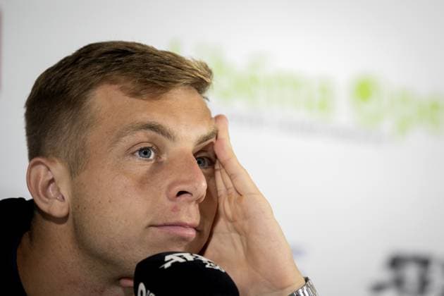 ROSMALEN - Tallon Greekpoor (NED) during the press conference, PK, Pressekonferenz after his lost semi-final against Sebastian Korda (USA) on the eighth day of the Libema Open tennis tournament in Rosmalen. ANP SANDER KONING xVIxANPxSportx xxANPxIVx 501132445 originalFilename: 501132445.jpg