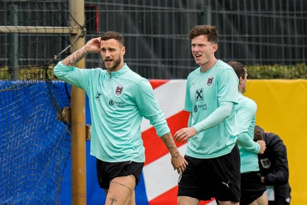 SOCCER - UEFA EURO, EM, Europameisterschaft,Fussball 2024 BERLIN,GERMANY,15.JUN.24 - SOCCER -UEFA EURO 2024, OEFB, Oesterreichischer Fussball-Bund, training. Image shows Marko Arnautovic and Michael Gregoritsch (AUT).  GEPAxpictures xJohannesxFriedl