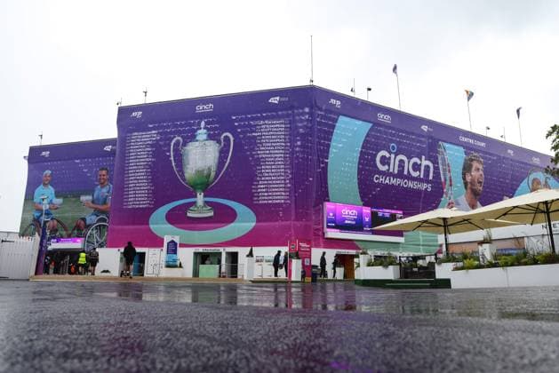 15th June 2024; Cinch Championships, Queens Club, West Kensington, London, England: Cinch Championships Queens Club, Qualifying Day 1; Heavy rain at Queens Club  ActionPlus12654649 JohnxPatrickxFletcher