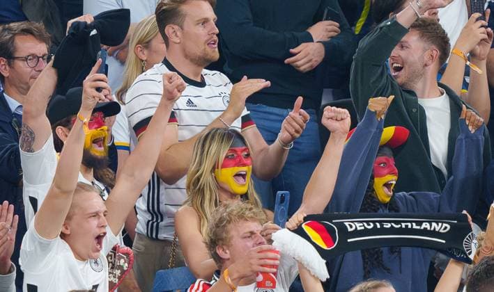 Heidi Klum (GNTM) with husband Tom Kaulitz and four childs Lou (next to her), Johan, Henry and Leni with boyfriend Aris Rachevsky in the group stage match GERMANY - SCOTLAND 5-1 of the UEFA European Championships 2024 on Jun 14, 2024 in Munich, Germany.