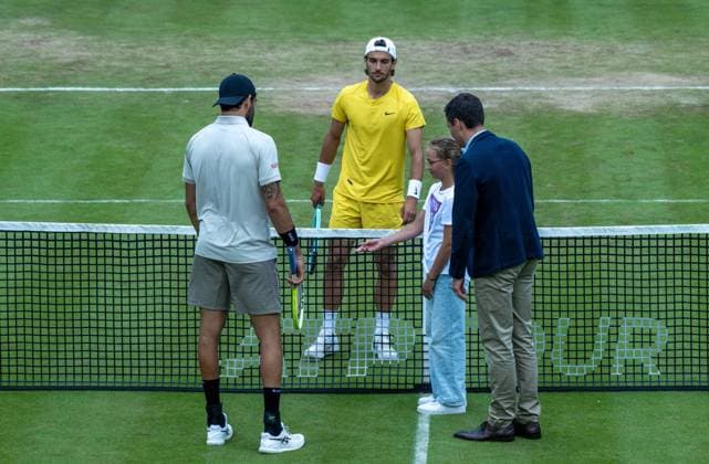 Lorenzo Musetti ITA and Matteo Berrettini ITA at the court selection xettx, Germany, Stuttgart, 15 06 2024, Tennis, Boss Open, 2024, Semifinal, L Musetti ITA M Berrettini ITA , TC Weissenhof, Center Court Photo A2 Bildagentur Peter Hartenfelser