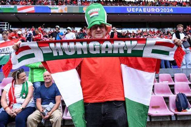 Soccer UEFA EURO 2024 group stage 1 matchday Hungary Switzerland on 15 06 2024 at Köln Stadion in Cologne Hungary fans spectators with scarf xRx