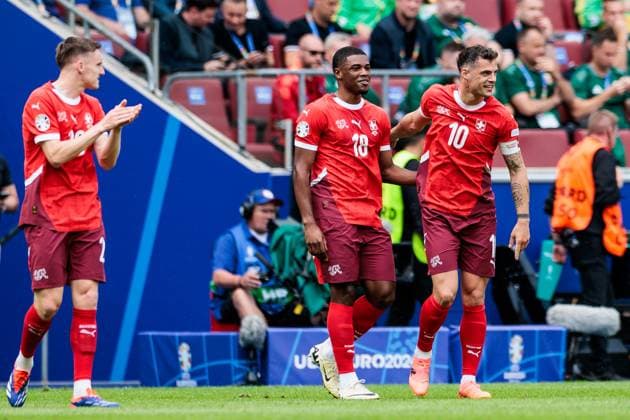 UEFA EURO 2024 Hungary Switzerland 14 06 2024 Cheering for 0 1 by Kwadwo Duah Switzerland, 18 Granit Xhaka Switzerland, 10 UEFA EURO 2024 Hungary Switzerland Cologne Stadium, Cologne on 15 06 2024 Copyright: xBEAUTIFULxSPORTS Wunderlx