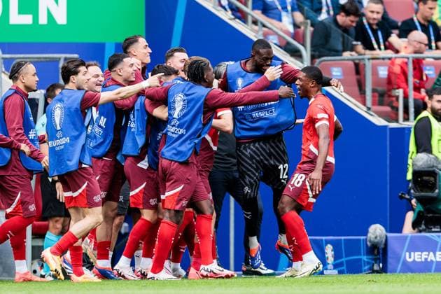 UEFA EURO 2024 Hungary Switzerland 14 06 2024 Kwadwo Duah Switzerland, 18 UEFA EURO 2024 Hungary Switzerland Cologne Stadium, Cologne on 15 06 2024 cheers for 0 1 Copyright: xBEAUTIFULxSPORTS Wunderlx