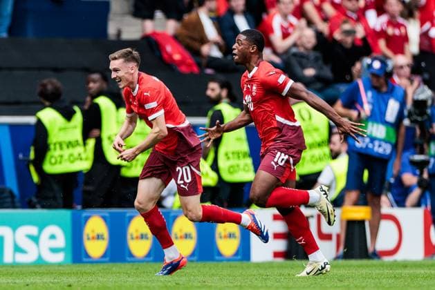 UEFA EURO 2024 Hungary Switzerland 14 06 2024 Kwadwo Duah Switzerland, 18 UEFA EURO 2024 Hungary Switzerland Cologne Stadium, Cologne on 15 06 2024 cheers for 0 1 Copyright: xBEAUTIFULxSPORTS Wunderlx