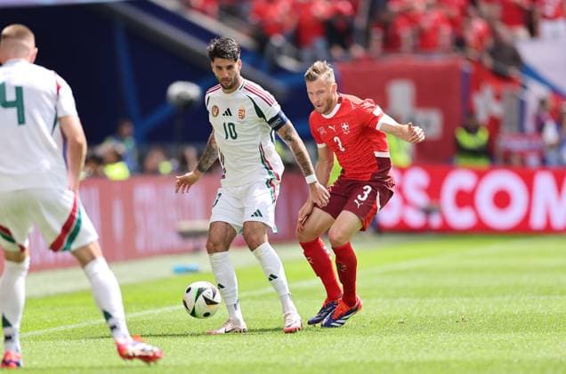 15 06 2024, European Football Championship, UEFA EURO 2024, Hungary Switzerland, Group A, Cologne Stadium, v l , Dominik Szoboszlai Hungary , Silvan Widmer Switzerland Copyright: HMBxMedia