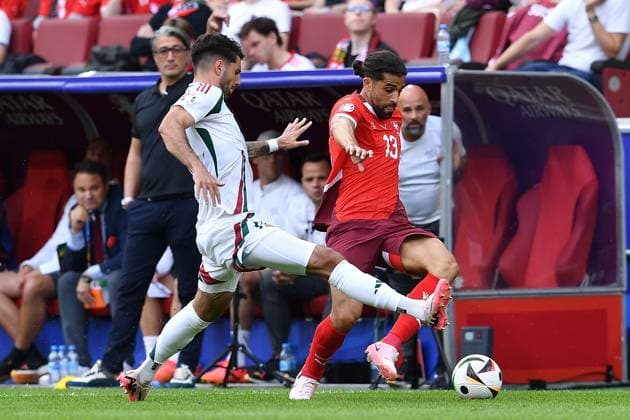 Soccer UEFA EURO 2024 group stage 1 matchday Hungary Switzerland on 15 06 2024 at Köln Stadion in Cologne Dominik Szoboszlai Hungary , left Ricardo Rodriguez Switzerland , right xRx