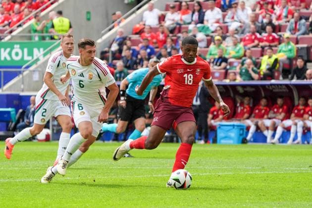 Kwadwo Duah Switzerland, Switzerland, Suisse, 18 pulls away and scores the goal to make it 1 0 Cologne 15 06 2024 Switzerland vs Hungary, EURO2024 M2, Group A, EM Arena Cologne