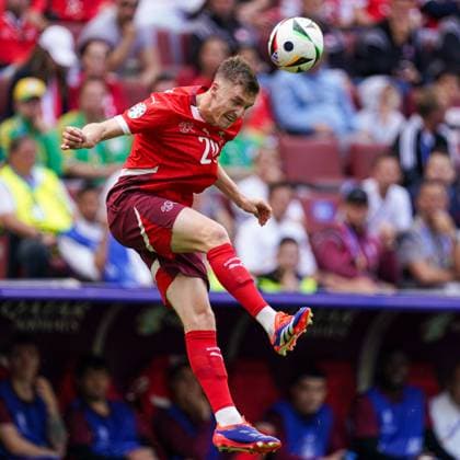 2024-06-15 Hungary v Switzerland - Group A - UEFA EURO, EM, Europameisterschaft,Fussball 2024 COLOGNE, GERMANY - JUNE 15: Michel Aebischer of Switzerland heads the ball during the Group A - UEFA EURO 2024 match between Hungary and Switzerland at Cologne Stadium on June 15, 2024 in Cologne, Germany. (Photo by Joris Verwijst BSR Agency) Cologne Germany Content not available for redistribution in The Netherlands directly or indirectly through any third parties. Copyright: xBSRxAgencyx