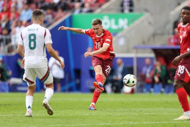 15 06 2024, European Football Championship, UEFA EURO 2024, Hungary Switzerland, Group A, Köln Stadion, v l , Goal scored, Goal for 0 2 by Michel Aebischer Switzerland Copyright: HMBxMedia