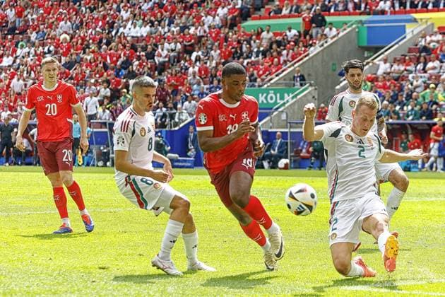 COLOGNE, RheinEnergie Stadium, 15-06-2024 , European Football Championship Euro2024, Group stage match no.2 between Hungary and Switzerland. Hungary player Adam Lang and Switzerland player Kwadwo Duah Hungary - Switzerland (Euro2024)  x25494971x Copyright: