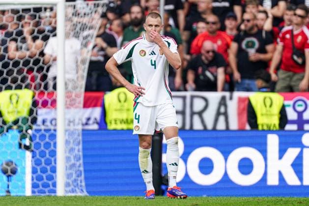 2024-06-15 Hungary v Switzerland - Group A - UEFA EURO, EM, Europameisterschaft,Fussball 2024 COLOGNE, GERMANY - JUNE 15: Attila Szalai of Hungary disappointed during the Group A - UEFA EURO 2024 match between Hungary and Switzerland at Cologne Stadium on June 15, 2024 in Cologne, Germany. (Photo by Joris Verwijst BSR Agency) Cologne Germany Content not available for redistribution in The Netherlands directly or indirectly through any third parties. Copyright: xBSRxAgencyx