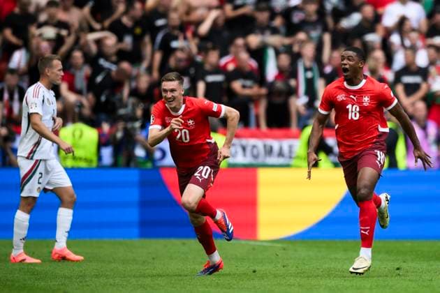Hungary v Switzerland - UEFA EURO, EM, Europameisterschaft,Fussball 2024 Kwadwo Duah of Switzerland celebrates after scoring the opening goal during the UEFA EURO 2024 group stage football match between Hungary and Switzerland. Cologne Germany Copyright: xNicolòxCampox