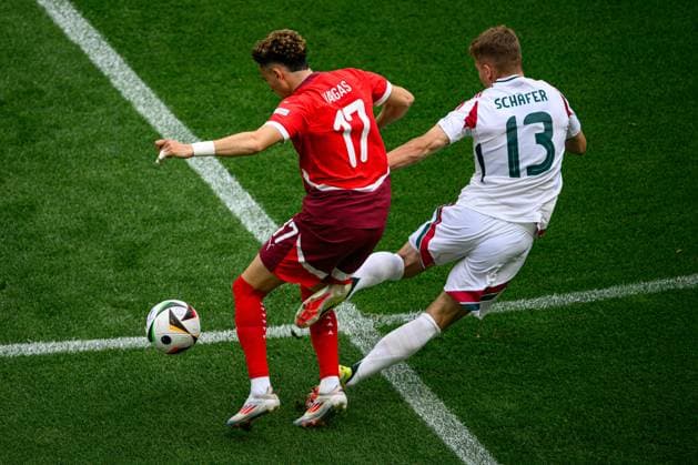 COLOGNE, GERMANY - 15 JUNE, 2024: Ruben Vargas, Bendeguz Bolla, The football match of EURO 2024 Hungary vs. Switzerland at Rhein Energie Stadion  Copyright: xVITALIIxKLIUIEVx
