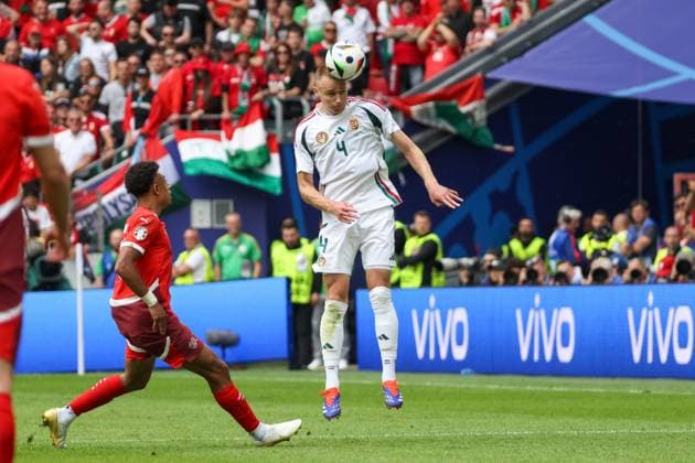 Attila Szalai Hungary, 04 with header , Football, UEFA , European Championship, Group A 2024, Hungary vs Switzerland Cologne Cologne Stadium Nordrhein Westfalen Germany Copyright: xGrantxHubbsx