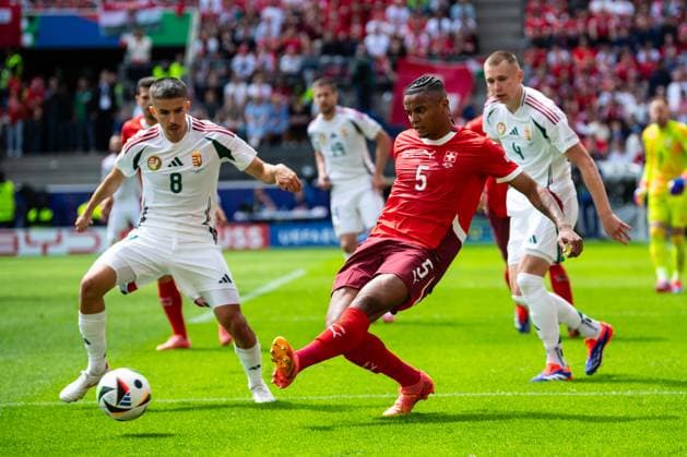 Hungary v Switzerland: Group A - UEFA EURO, EM, Europameisterschaft,Fussball 2024 Adam Nagy of Hungary is confronting Denis Zakaria of Switzerland (L-R), during the UEFA Euro 2024 Group A football match between Hungary and Switzerland at the Cologne Stadium in Cologne on June 15, 2024. Cologne Germany  Copyright: xHeshamxElsherifx originalFilename:elsherif-hungaryv240615_np20j.jpg