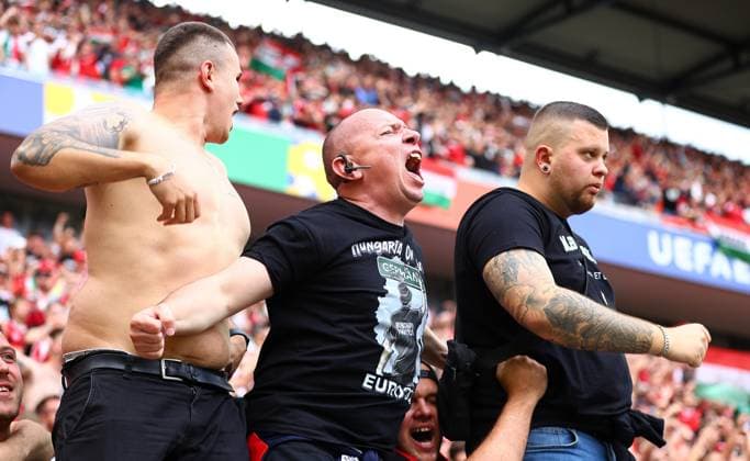 Hungary fans celebrate as Barnabas Varga of Hungary scores to make it 2-1 Hungary v Switzerland, UEFA European Championship, EM, Europameisterschaft 2024, Group A, Football, Cologne Stadium, Cologne, Germany, 15 Jun 2024 EDITORIAL USE ONLY No use with unauthorised audio, video, data, fixture lists, club league logos or live services. Online in-match use limited to 120 images, no video emulation. No use in betting, games or single club league player publications.  Copyright: xMichaelxZemanek Shutterstockx 14539265br