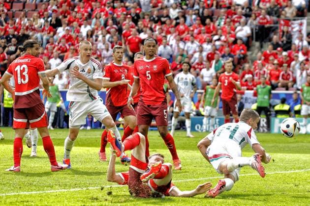 COLOGNE, RheinEnergie Stadium, 15-06-2024 , European Football Championship Euro2024, Group stage match no.2 between Hungary and Switzerland. Hungary player Barnabas Varga scores 1-2 Hungary - Switzerland (Euro2024)  x25495170x Copyright: