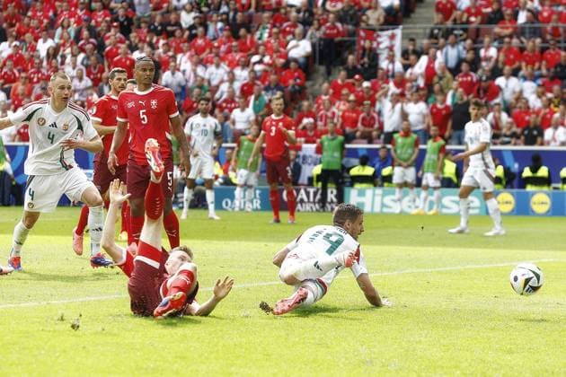 COLOGNE, RheinEnergie Stadium, 15-06-2024 , European Football Championship Euro2024, Group stage match no.2 between Hungary and Switzerland. Hungary player Barnabas Varga scores 1-2 Hungary - Switzerland (Euro2024)  x25495171x Copyright: