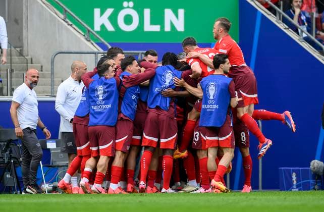 Celebration SUI around NDOYE Dan SUI after the goal to 0 1, Preliminary Round 1 Matchday, Group A, Match M02, Hungary HUN Switzerland SUI , on 15 06 2021 in Cologne Germany European Football Championship 2024 from 14 06 14 07 2024 in Germany Â