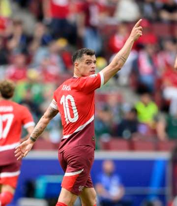 XHAKA Granit SUI Gesture, Gesture, Preliminary Round 1 Matchday, Group A, Match M02, Hungary HUN Switzerland SUI , on 15 06 2021 in Cologne Germany European Football Championship 2024 from 14 06 14 07 2024 in Germany Â