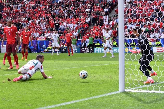 Soccer UEFA EURO 2024 Group Stage 1 Matchday Hungary Switzerland on 15 06 2024 at Köln Stadion in Cologne Goal Shot Goal to 1 2 by Barnabas Varga Hungary xRx