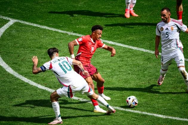 COLOGNE, GERMANY - 15 JUNE, 2024: The football match of EURO 2024 Hungary vs. Switzerland at Rhein Energie Stadion  Copyright: xVITALIIxKLIUIEVx
