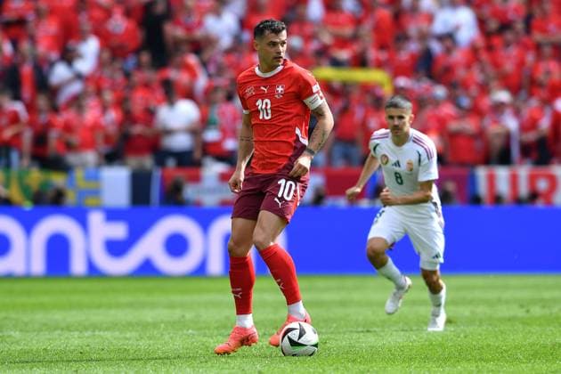 Soccer UEFA EURO 2024 Group Stage 1 Matchday Hungary Switzerland on 15 06 2024 at Köln Stadion in Cologne Granit Xhaka Switzerland xRx