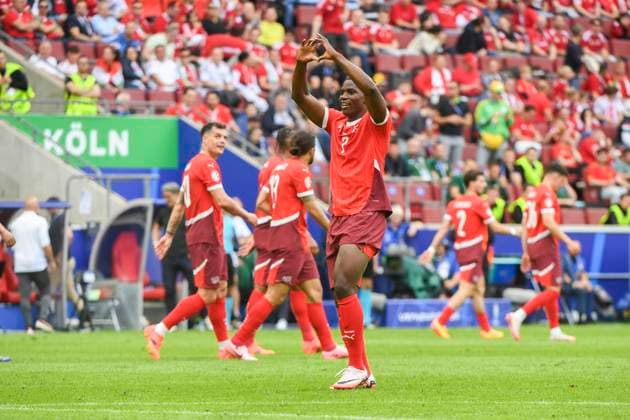 COLOGNE, GERMANY JUNE 15 Breel Embolo of Switzerland celebrates his goal during the UEFA EURO 2024 group stage match between Hungary and Switzerland at Cologne Stadium on June 15, 2024 in Cologne, Germany Cologne Cologne Stadium North Rhine Westphalia Germany Copyright: xJustPictures.ch ManuelxWinterbergerx jp-en-EuSpIm-MWI_7902
