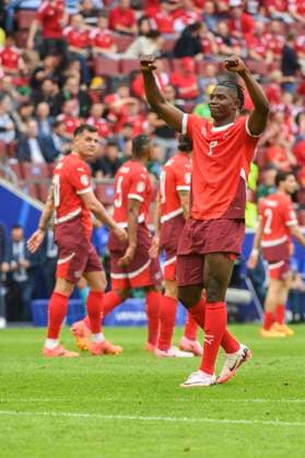 COLOGNE, GERMANY JUNE 15 Breel Embolo of Switzerland celebrates his goal during the UEFA EURO 2024 group stage match between Hungary and Switzerland at Cologne Stadium on June 15, 2024 in Cologne, Germany Cologne Cologne Stadium North Rhine Westphalia Germany Copyright: xJustPictures.ch ManuelxWinterbergerx jp-en-EuSpIm-MWI_7906