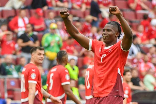 COLOGNE, GERMANY JUNE 15 Breel Embolo of Switzerland celebrates his goal during the UEFA EURO 2024 group stage match between Hungary and Switzerland at Cologne Stadium on June 15, 2024 in Cologne, Germany Cologne Cologne Stadium North Rhine Westphalia Germany Copyright: xJustPictures.ch ManuelxWinterbergerx jp-en-EuSpIm-MWI_7910