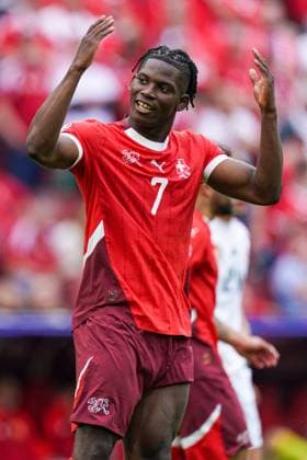 2024-06-15 Hungary v Switzerland - Group A - UEFA EURO, EM, Europameisterschaft,Fussball 2024 COLOGNE, GERMANY - JUNE 15: Breel Donald Embolo of Switzerland celebrates the third goal during the Group A - UEFA EURO 2024 match between Hungary and Switzerland at Cologne Stadium on June 15, 2024 in Cologne, Germany. (Photo by Joris Verwijst BSR Agency) Cologne Germany Content not available for redistribution in The Netherlands directly or indirectly through any third parties. Copyright: xBSRxAgencyx