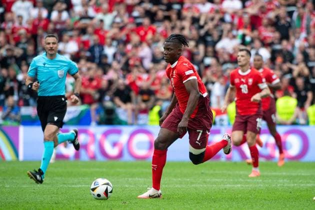 Breel Embolo Switzerland, 07 on the ball, GER, Hungary HUN vs Switzerland SUI , European Football Championship, UEFA EURO 2024, Group A, Matchday 1, 15 06 2024 GER, Hungary HUN vs Switzerland SUI , European Football Championship, UEFA EURO 2024, Group A, Matchday 1, 15 06 2024 Cologne Copyright: xEibner-Pressefoto Memmlerx EP_MMR