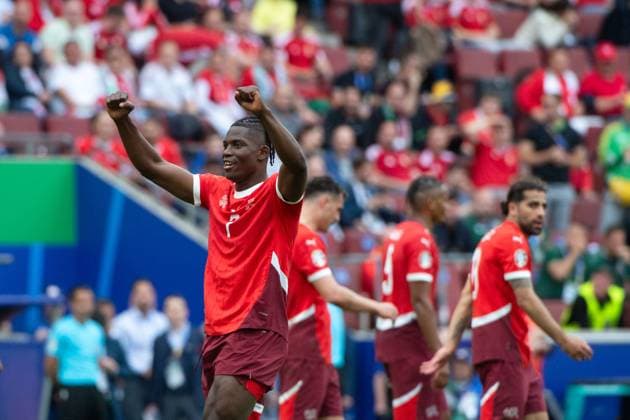Breel Embolo Switzerland, 07 and team celebrate the goal for 1 3, GER, Hungary HUN vs Switzerland SUI , European Football Championship, UEFA EURO 2024, Group A, Matchday 1, 15 06 2024 GER, Hungary HUN vs Switzerland SUI , European Football Championship, UEFA EURO 2024, Group A, Matchday 1, 15 06 2024 Cologne Copyright: xEibner-Pressefoto Memmlerx EP_MMR