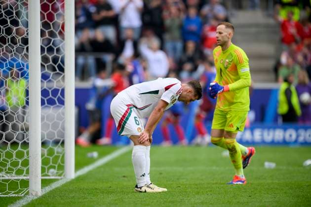 f l ORBAN Willi HUN , Goalkeeper GULACSI Peter HUN disappointed after scoring 1 3 Preliminary Round 1 Matchday, Group A, Match M02, Hungary HUN Switzerland SUI , on 15 06 2021 in Cologne Germany European Football Championship 2024 from 14 06 14 07 2024 in Germany Â