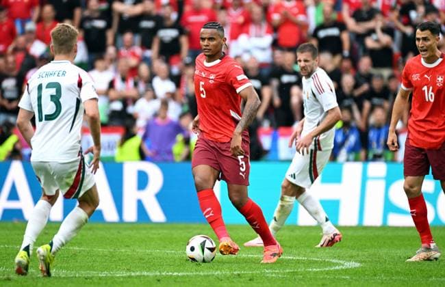 Football, European Championship, EURO 2024, Group A, Rhein Energie Stadium Cologne Hungary Switzerland 3 1 Manuel Akanji SUI Action