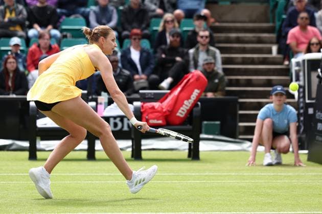 15th June 2024; Lexus Nottingham Tennis Centre, Nottingham, England; Rothesay Nottingham Open, Day 6; Karolina Pilskova in action during her ladies singles quarter-final match against Ons Jabeur  ActionPlus12654897 ShaunxBrooks