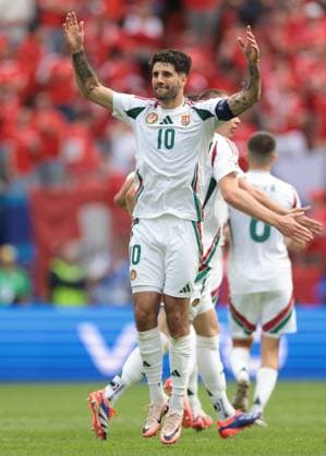 Cologne, Germany, 15th June 2024. Dominik Szoboszlai of Hungary reacts after team mate Barnabas Varga scored to pull a goal back and reduce the arrears to 2-1 the UEFA European Championships match at Cologne Stadium, Cologne. Picture credit should read: Jonathan Moscrop Sportimage EDITORIAL USE ONLY. No use with unauthorised audio, video, data, fixture lists, club league logos or live services. Online in-match use limited to 120 images, no video emulation. No use in betting, games or single club league player publications. SPI-3181-0005