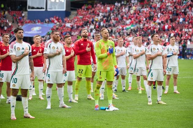 (240615) -- COLOGNE, June 15, 2024 -- Players of Hungary react after the UEFA EURO, EM, Europameisterschaft,Fussball 2024 Group A match between Hungary and Switzerland in Cologne, Germany, June 15, 2024. ) (SP)GERMANY-COLOGNE-FOOTBALL-EURO 2024-SWITZERLAND VS HUNGARY MengxDingbo 