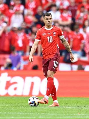 Granit Xhaka of Switzerland on the ball Hungary v Switzerland, UEFA European Championship, EM, Europameisterschaft 2024, Group A, Football, Cologne Stadium, Cologne, Germany, 15 Jun 2024 EDITORIAL USE ONLY No use with unauthorised audio, video, data, fixture lists, club league logos or live services. Online in-match use limited to 120 images, no video emulation. No use in betting, games or single club league player publications.  Copyright: xMichaelxZemanek Shutterstockx 14539265db