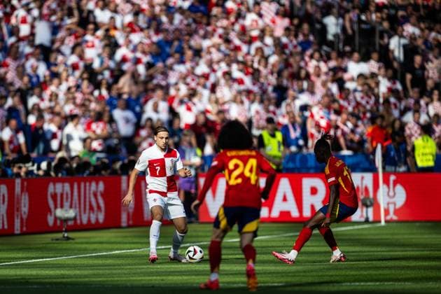 240615 Lovro Majer of Croatia during the UEFA Euro 2024 Football Championship match between Spain and Croatia on June 15, 2024 in Berlin Photo Mathias Bergeld BILDBYRAN code MB MB0935 fotboll football soccer fotballs em europamästerskap em uefa euro uefa european football championship euro 2024 spanien spain kroatien croatia bbeng  Copyright: MATHIASxBERGELD BB240615MB033